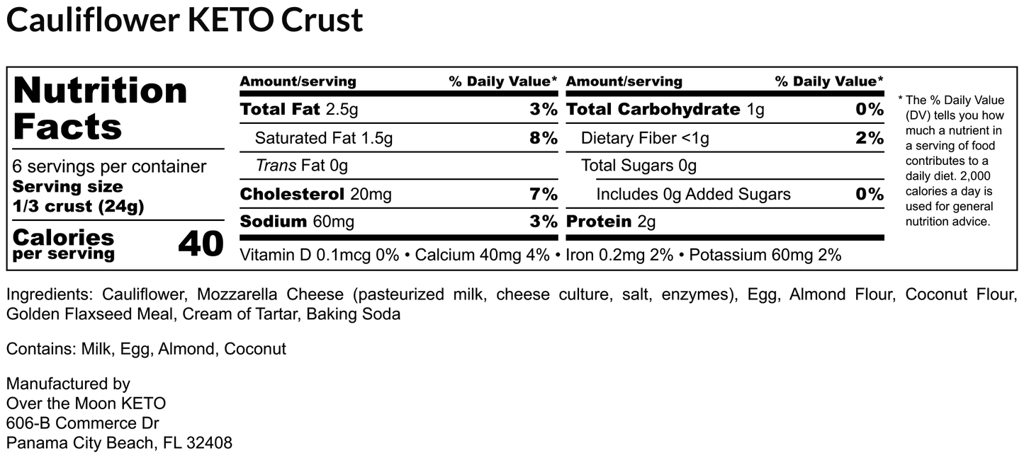 Cauliflower Keto Crust - 2 Crusts in each pack