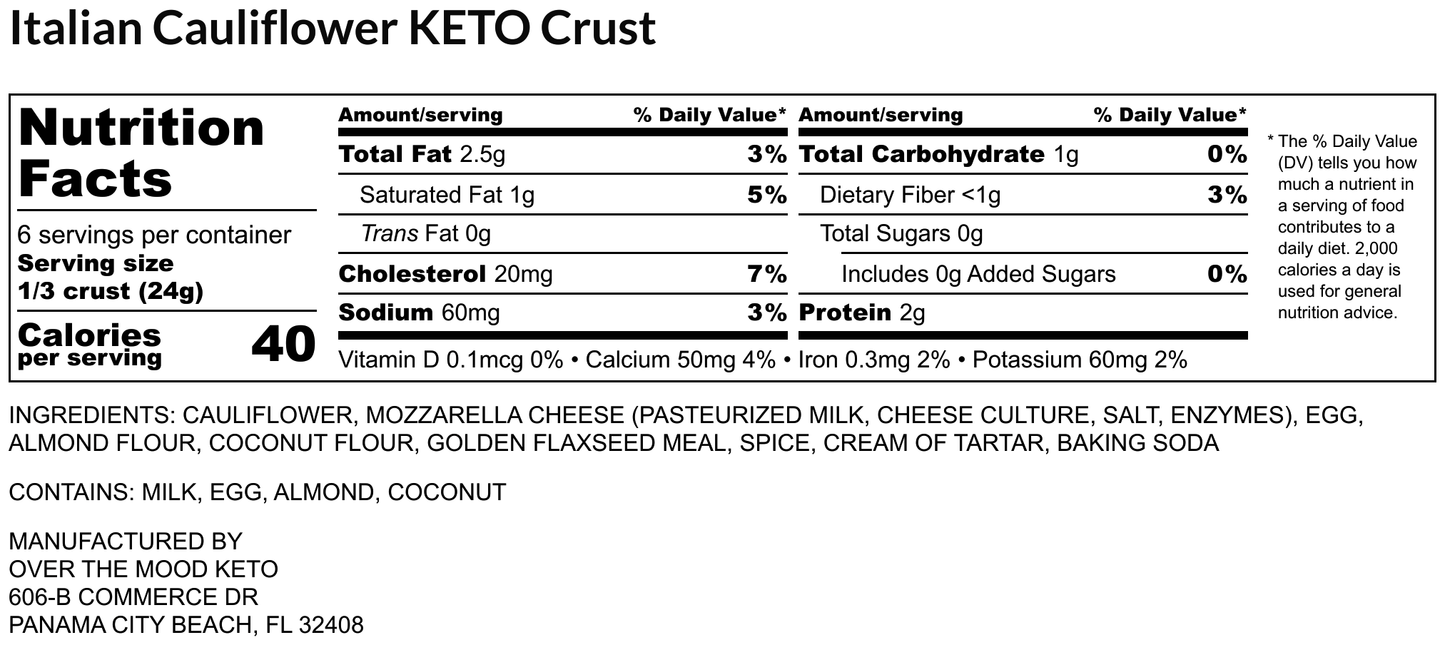 Italian Cauliflower Keto Crust - 2 Crusts in each pack